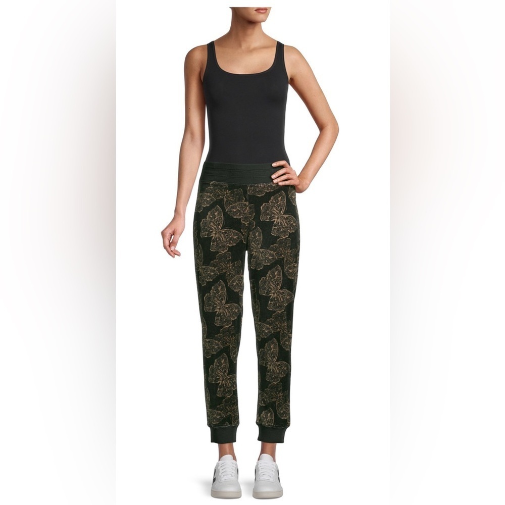Johnny Was Zuri Modern Velour Sweatpants Black & Butterflies Size Medium NWT - Picture 10 of 14